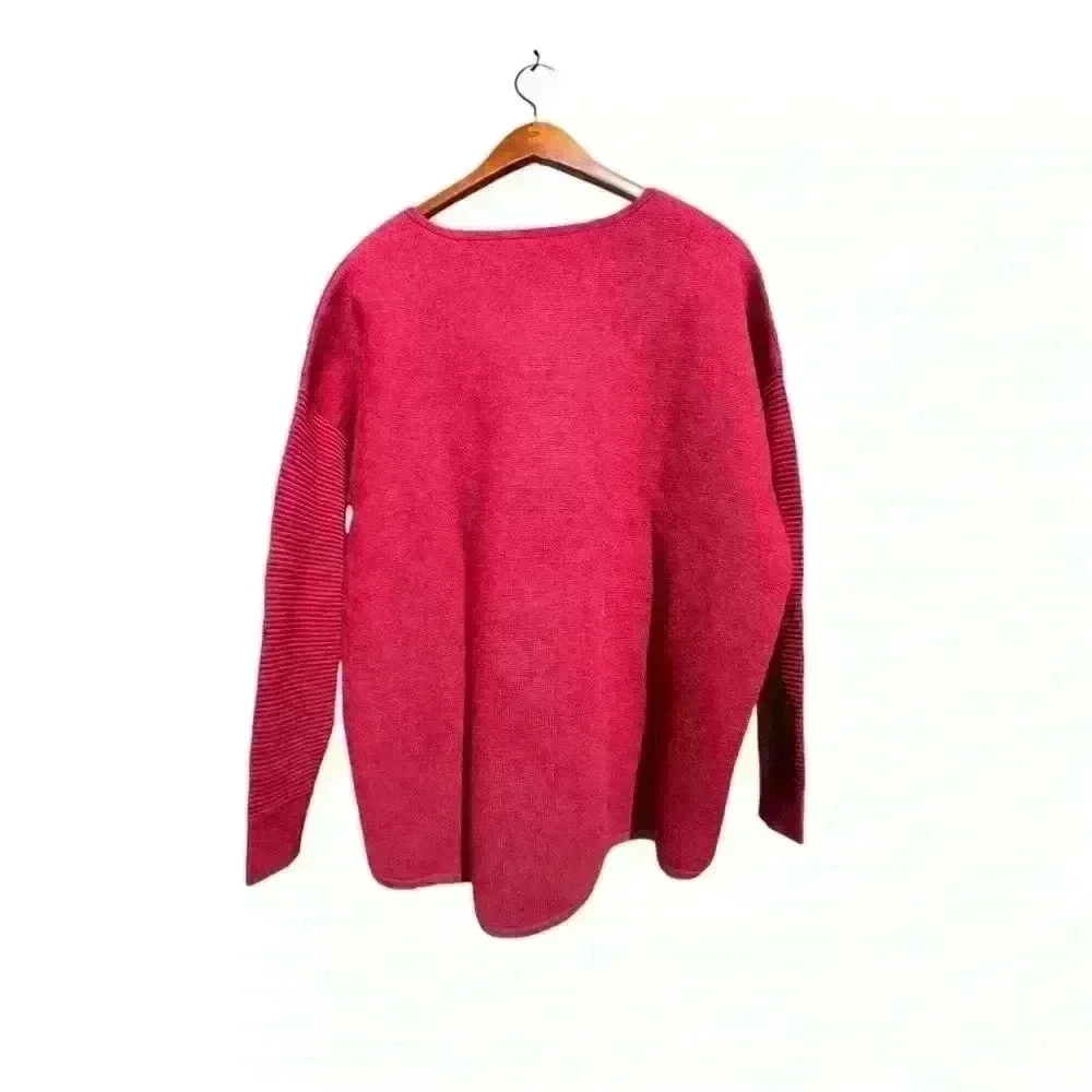 J Crew Women’s Ribbed Merino Wool Cranberry Pullover Sweater Sz L Side-Zip EUC